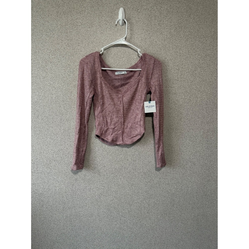 Arizona Jean Co Womens Zinfandel Waffle Knit V-Neck Long Sleeve Crop Top XS NEW